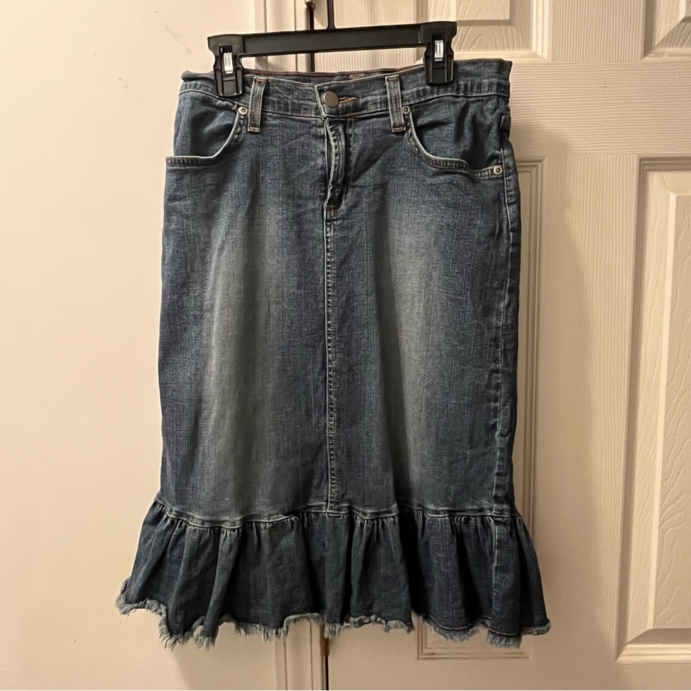 Bag Blue Denim Ruffle Hem Skirt size 3